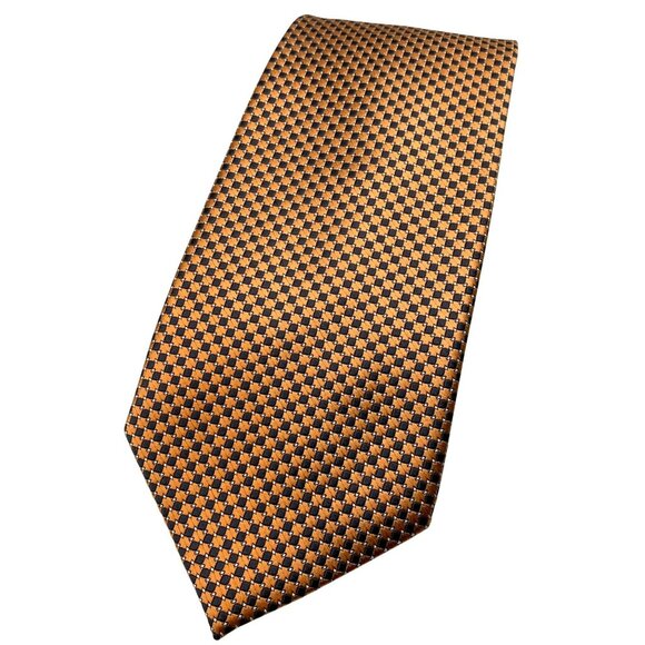 Bruno Patelli Other - Bruno Patelli Black Orange Checked Italy Silk Tie Neck Luxury Vintage Mens